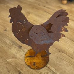 Edelrost Huhn "Poulet" auf Platte mit 3D-Effekt