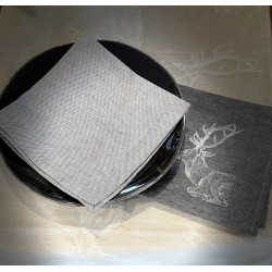 Halbleinen-Serviette Panama Jacquard Natur-Mokka