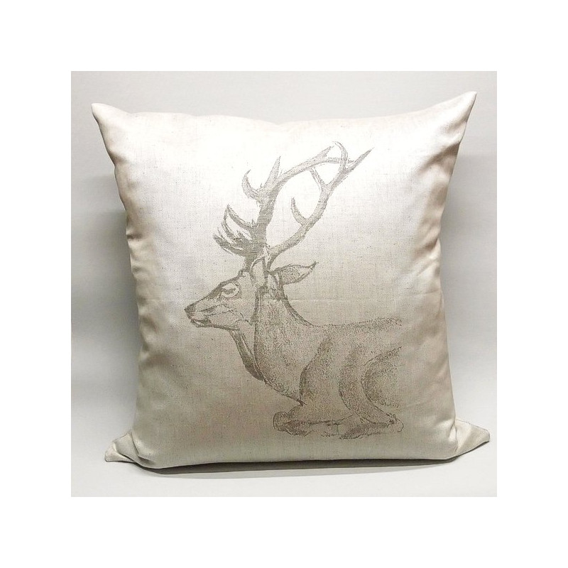 Edles Zierkissen Jacquard Hirsch Rotwild 50x50cm | natur