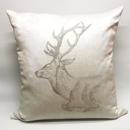 Edles Zierkissen Jacquard Hirsch Rotwild 50x50cm | natur
