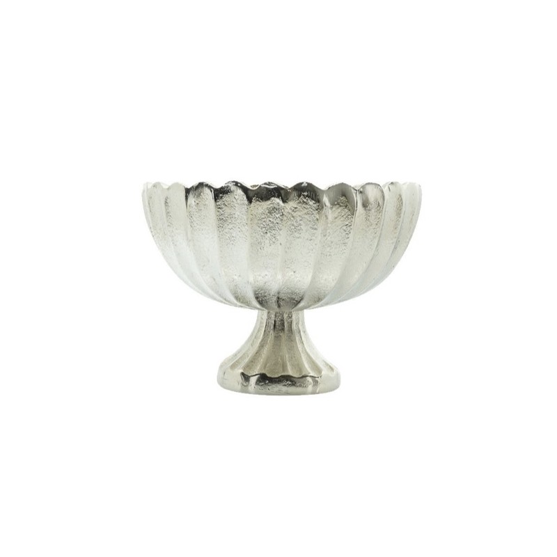 Schale auf Fuß Streifen klein| Silber Alu Nickel | LC Home