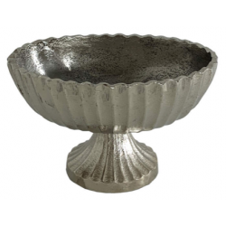 Schale auf Fuß Streifen klein| Silber Alu Nickel | LC Home