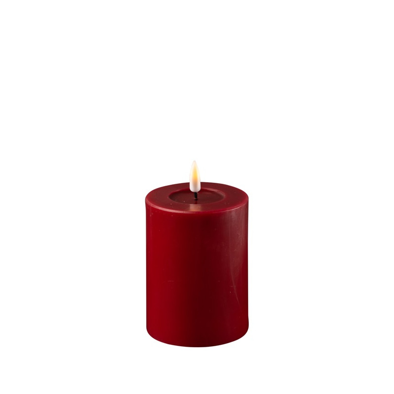 Echtwachs-LED-Stumpenkerze |Deluxe Homeart| Bordeaux-rot 10cm