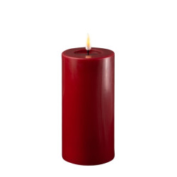 Echtwachs-LED-Stumpenkerze |Deluxe Homeart| Bordeaux-rot 15cm