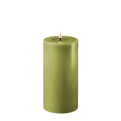 Echtwachs-LED-Stumpenkerze |Deluxe Homeart| Olivgrün 15cm