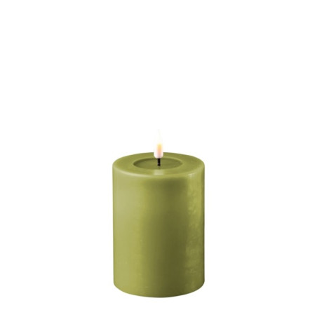 Echtwachs-LED-Stumpenkerze |Deluxe Homeart| Olivgrün 10cm