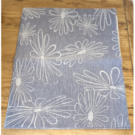 Halbleinen-Tischläufer Jaquard Margerite Natur-blau