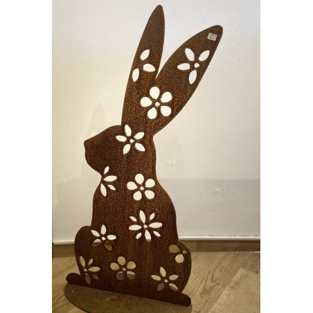 Edelrost Hase "Blümchen" groß auf Platte