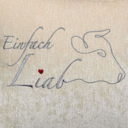 Zierkissen Chenillesamt bestickt "Einfach Liab" Kuh 45x45 | Creme-beige