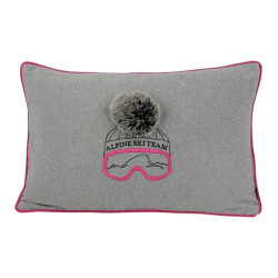 Edles Zierkissen Stick Alpine Ski Team "Milo"  | grau-pink