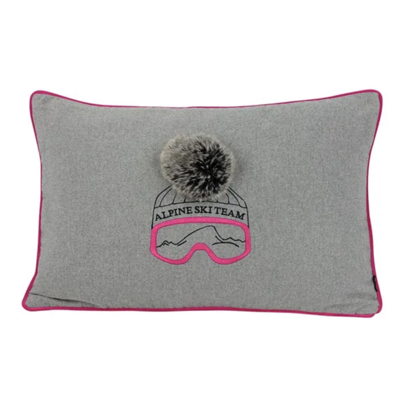 Edles Zierkissen Stick Alpine Ski Team "Milo"  | grau-pink