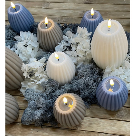Echtwachs-LED-Stump-Kerze Rille|Deluxe Homeart| Creme 10cm