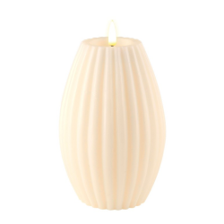 Echtwachs-LED-Stump-Kerze Rille|Deluxe Homeart| Creme-weiß 15cm