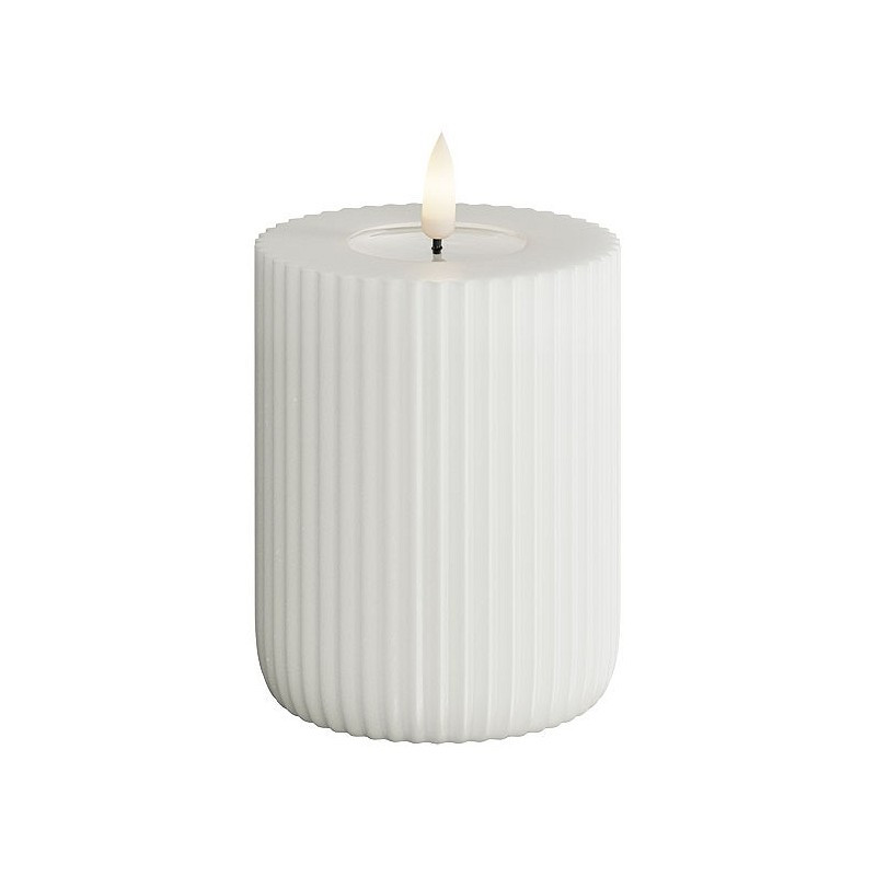 Echtwachs-LED-Stump-Kerze Rille|Deluxe Homeart| weiß 10cm