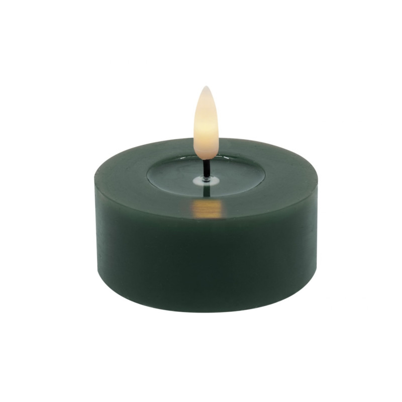 Echtwachs-LED-Teelicht maxi |Candela| dunkles Wintergrün 6,8cm Doppelpack