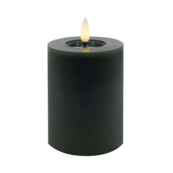 Echtwachs-LED-Stumpenkerze |Candela| Dunkles Wintergrün 10cm