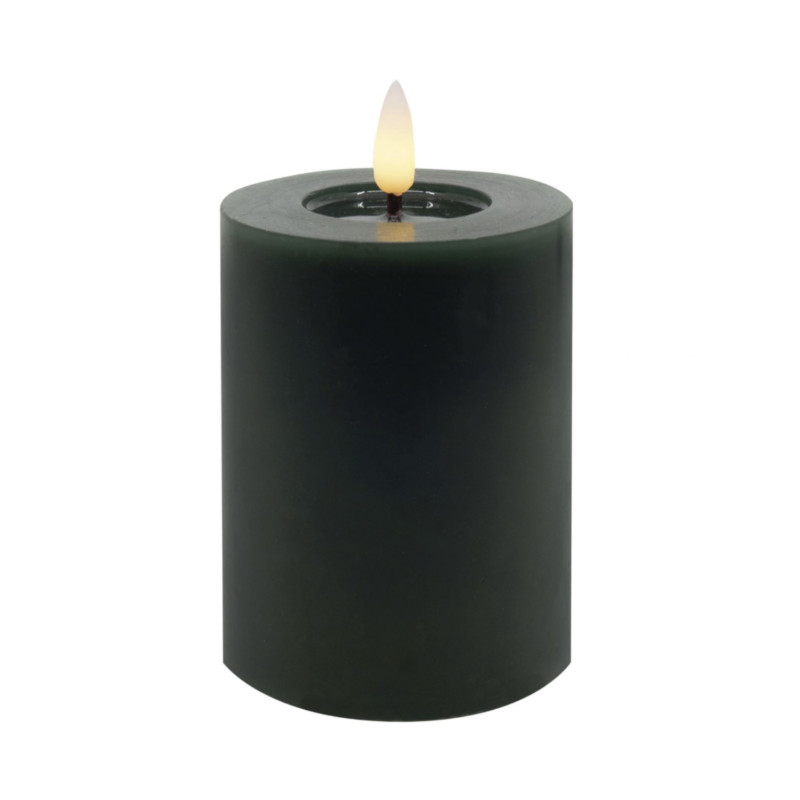 Echtwachs-LED-Stumpenkerze |Candela| Dunkles Wintergrün 10cm