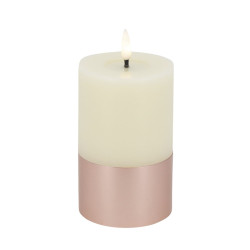 LED-Stumpenkerze mit Metallsockel|Candela| Creme-weiß Roségold D7,5cm H12cm