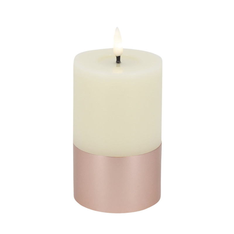 LED-Stumpenkerze mit Metallsockel|Candela| Creme-weiß Roségold D7,5cm H12cm