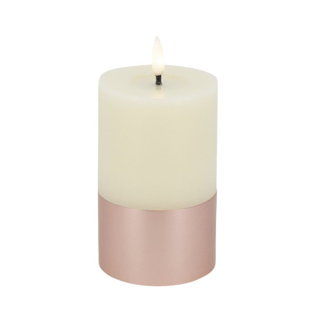LED-Stumpenkerze mit Metallsockel|Candela| Creme-weiß Roségold D7,5cm H12cm