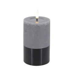 LED-Stumpenkerze mit Metallsockel|Candela| Grau Schwarz D7,5cm H12cm