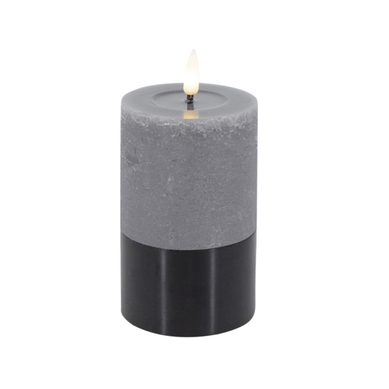 LED-Stumpenkerze mit Metallsockel|Candela| Grau Schwarz D7,5cm H12cm