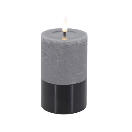 LED-Stumpenkerze mit Metallsockel|Candela| Grau Schwarz D7,5cm H12cm