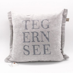Zierkissen Chenillesamt bestickt "TEGERNSEE" 45x45 | hellgrau