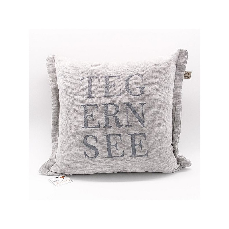 Zierkissen Chenillesamt bestickt "TEGERNSEE" 45x45 | hellgrau