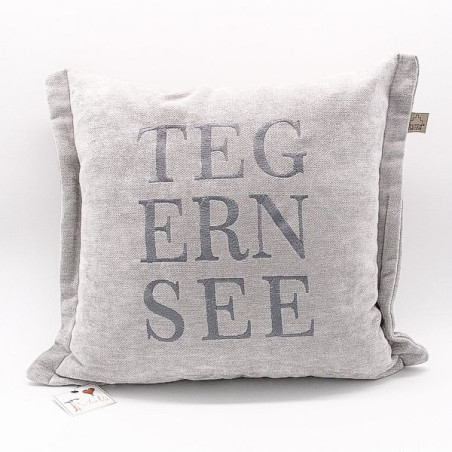 Zierkissen Chenillesamt bestickt "TEGERNSEE" 45x45 | hellgrau