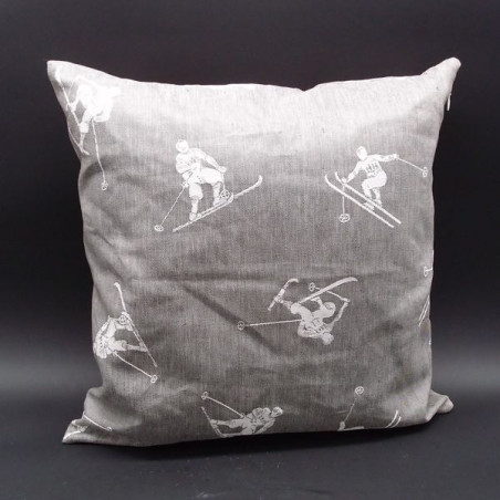 Edles Zierkissen Jacquard Schifahrer Toni 40x40cm | Taupe Mokka