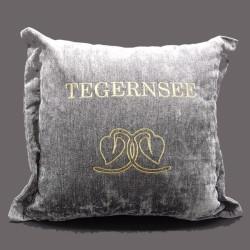 Zierkissen Chenillesamt bestickt "Seelaub und TEGERNSEE" 45x45 | anthrazit