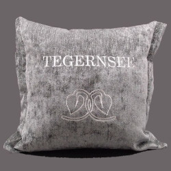 Zierkissen Chenillesamt bestickt "Seelaub und TEGERNSEE" 45x45 | anthrazit
