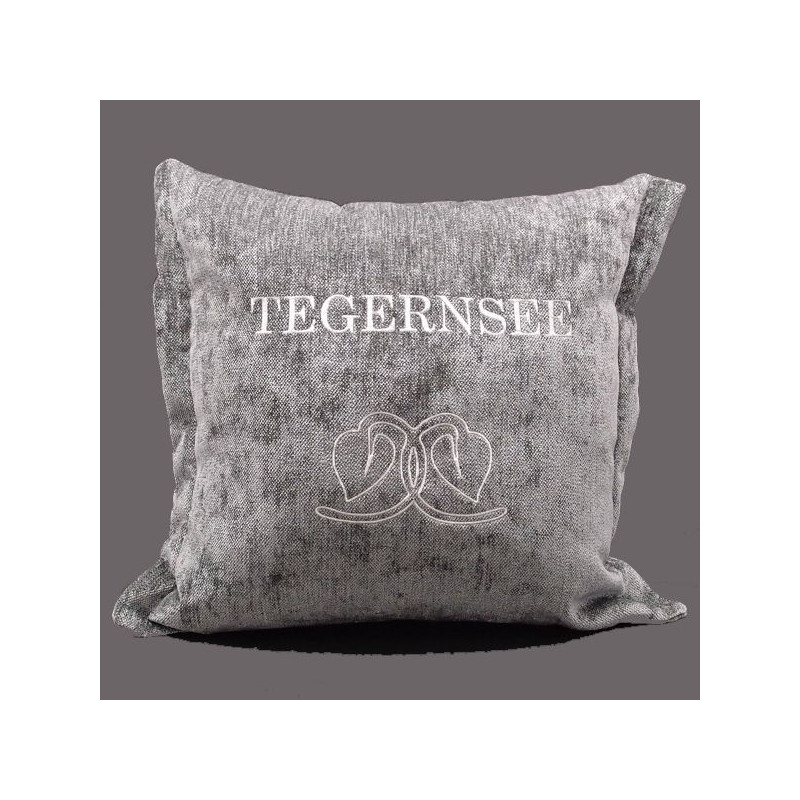 Zierkissen Chenillesamt bestickt "Seelaub und TEGERNSEE" 45x45 | anthrazit