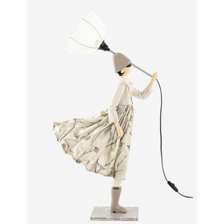 Puppe Holz exklusiv handmade Ginko braun Tischleuchte Tischlampe Skitso