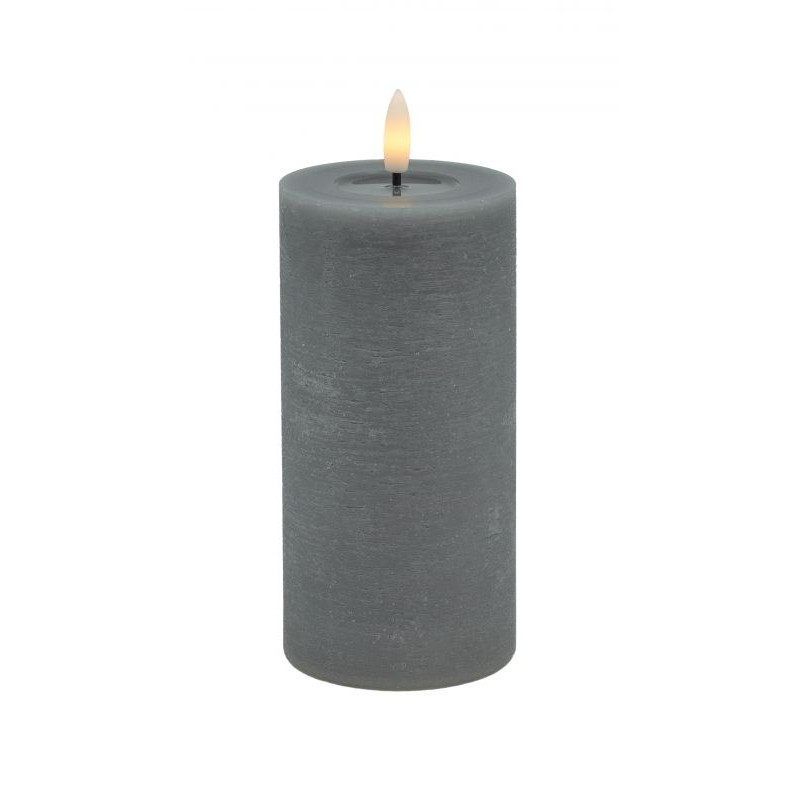 Echtwachs-LED-Stumpenkerze |Candela| Grey-Rustic-Melting 15cm