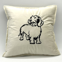 Zierkissen bestickt Rauhaardackel "Maxl" 45x45 | Samt - creme