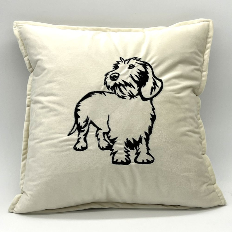 Zierkissen bestickt Rauhaardackel "Maxl" 45x45 | Samt - creme