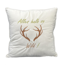 Zierkissen Chenillesamt bestickt "Alles halb so Wild" | creme-weiß