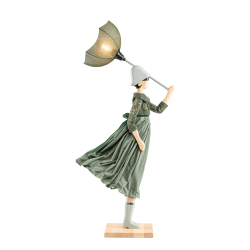 Puppe Holz exklusiv handmade Ginko braun Tischleuchte Tischlampe Skitso