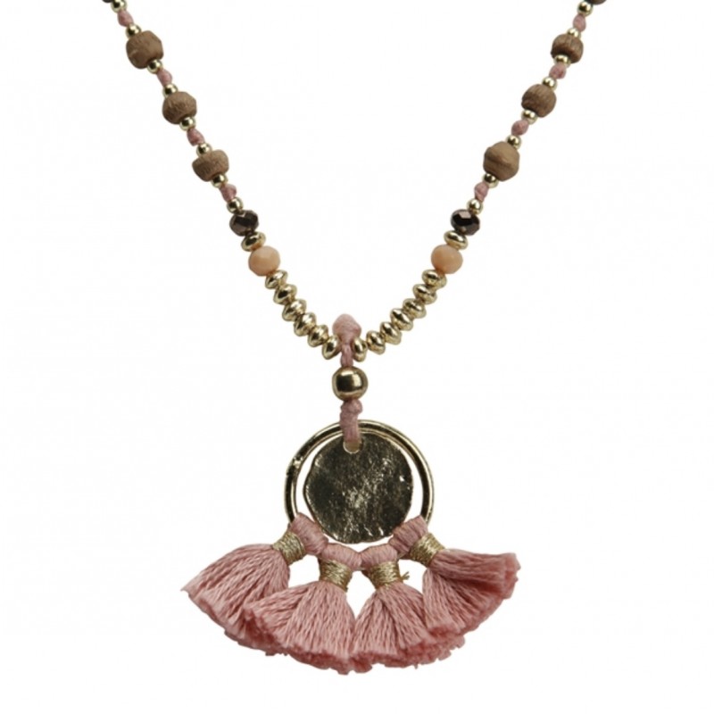 natur Holz perlen rose braun gold halskette necklace the moshi