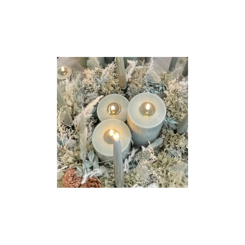 Echtwachs-LED-Stumpenkerze |Deluxe Homeart| salbeigrün 10cm