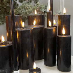 Echtwachs-LED-Stumpenkerze | Deluxe Homeart | schwarz 10cm