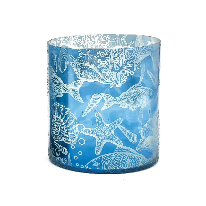 Windlicht Maritim mit Fische | Votivlicht blau-silber