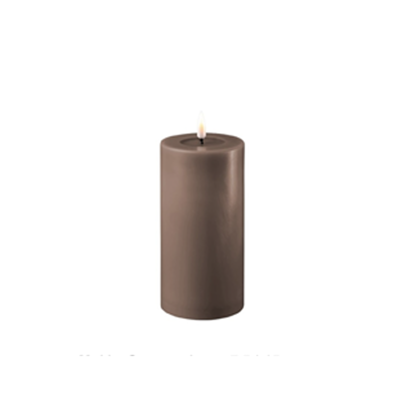Echtwachs-LED-Stumpenkerze |Deluxe Homeart| Mokka-braun 15cm