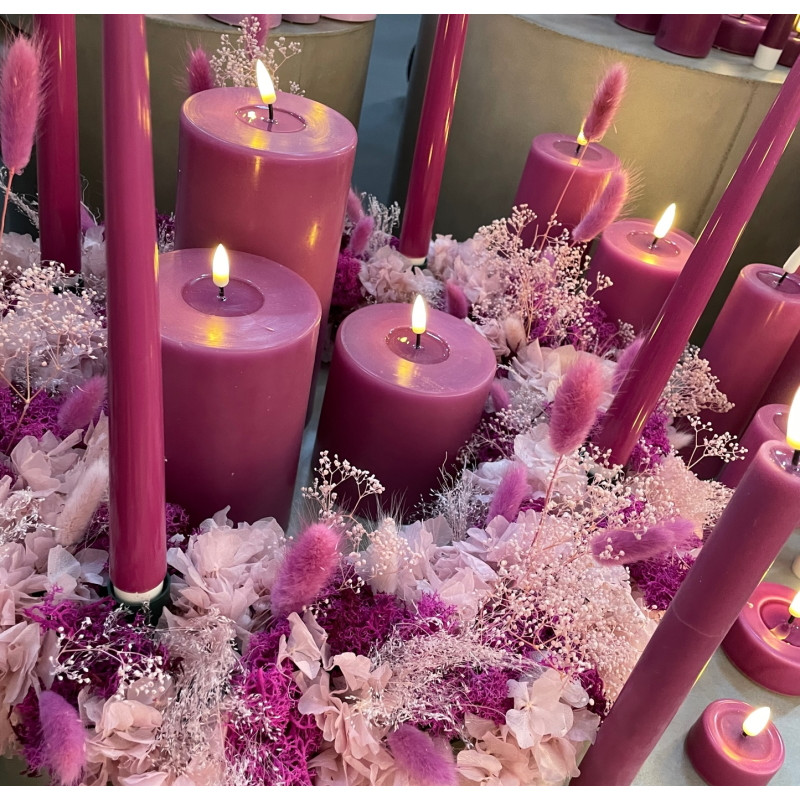 Echtwachs-LED-Stab-Kerze 2er Set|Deluxe Homeart| Magenta Pink 24cm